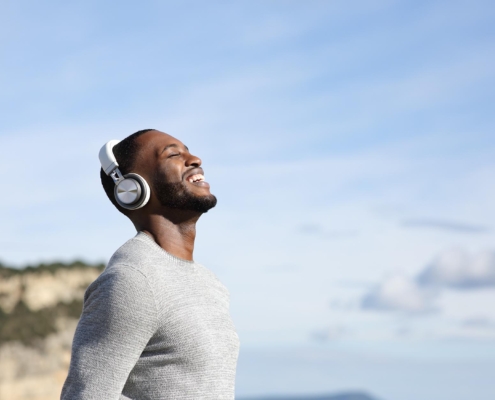 Person jogging while listening to music